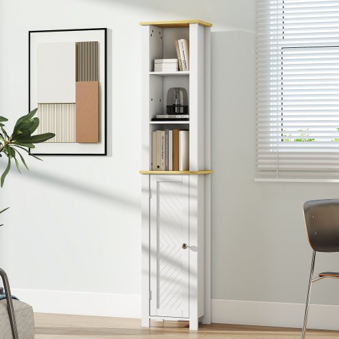 kleankin Slim Bathroom Storage Unit with Open Compartment, Bathroom Storage Cabinet with Adjustable Shelf, 34 x 23 x 165 cm, White