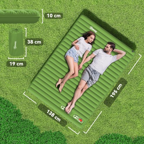Outsunny 2 Person Camping Inflating Sleeping Mat Inflatable Mattress Ultralight Folding Bed Portable Air Bed for Outdoor Backpacking Hiking Travel - Green