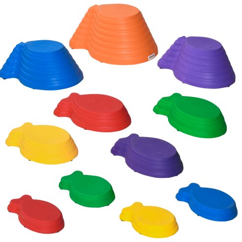Outsunny Kids Balance Stepping Stones 11-Piece Fish Shape Non-Slip Obstacle Course Stackable Balance Blocks Exercise Toddler Balance for Indoors and Outdoors - Multicoloured