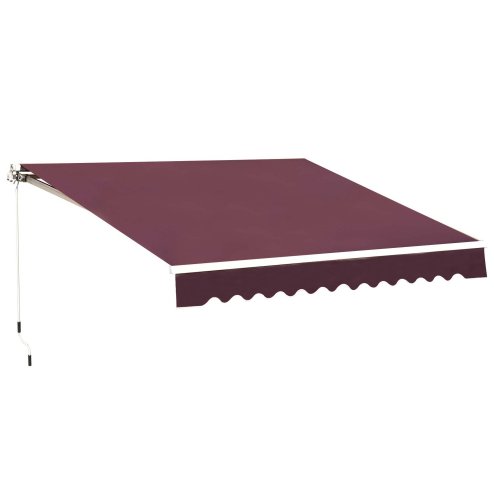 Outsunny 3 x 2.5m Garden Patio Manual Awning Canopy Sun Shade Shelter with Winding Handle Retractable Handle Red