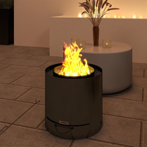 Outsunny Outdoor Round Fire Pit with Ash Tray, Wood Burning Firepit with Fire Poker for Patio Bonfire BBQ Camping, Black