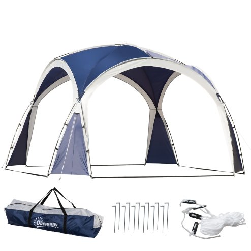 Outsunny 3.5 x 3.5M 6-8 Person Camping Gazebo, Outdoor Event Shelter Dome Tent Garden Sun Shelter Patio Spire Arc Pavilion Camp Sun Shade, Blue and Grey