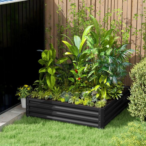 Outsunny 432L Square Raised Garden Bed Box with Weatherized Steel Frame for Vegetables, Flowers and Herbs, 120 x 120 x 30cm, Grey