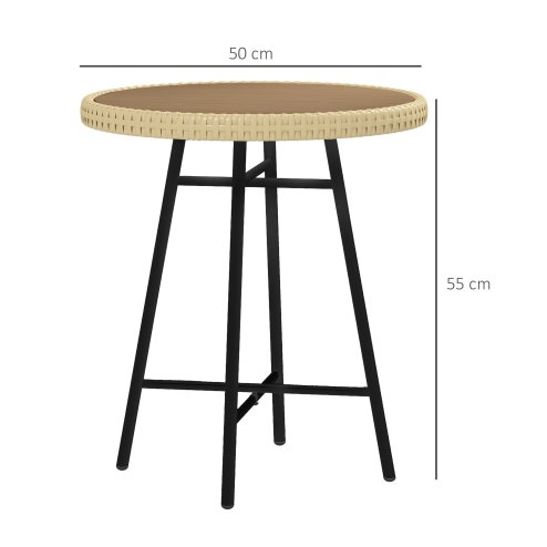 Outsunny Outdoor Coffee Table, Garden PE Rattan Side Table with Plastic Wood Table Top, X-Shape Support for Indoor, Outdoor, Balcony, Patio, Natural Wood Finish