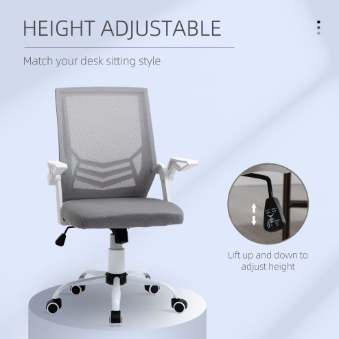Vinsetto Mesh Office Chair with Flip-up Armrest, Swivel Computer Chair with Lumbar Support, Adjustable Height, Tilt Function for Home/Office, Grey