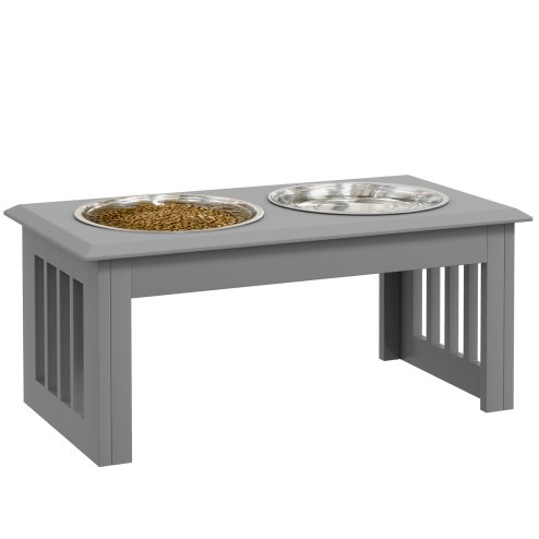 PawHut Raised Dog Bowl Feeding Bowls with Stand for Medium Dogs Elevated Pet Bowls Water Food Feeder 58L x 31W x 25H cm - Grey
