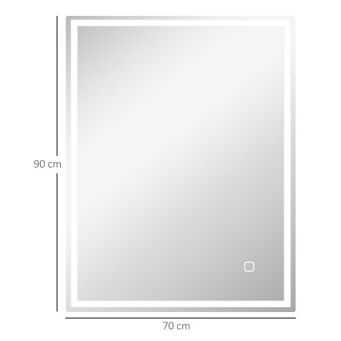 HOMCOM Bathroom Mirror with LED Lights, Illuminated Makeup Mirror with 3 Colours, Defogging Film and Memory Function, Hardwired, Horizontal or Vertical, 90 x 70cm