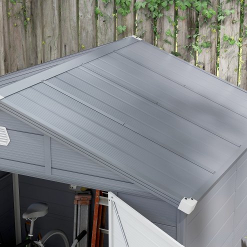 Outsunny 8 x 6ft Plastic Garden Storage Shed with Foundation Kit, Polypropylene Outdoor Storage Tool House with Ventilation Slots and Lockable Door, Grey