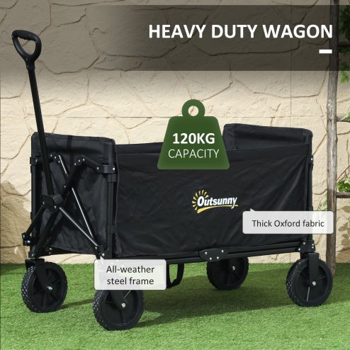 Outsunny 120L Festival Trolley on Wheels, Folding & Compact Camping Trolley Cart with Adjustable Handle for Garden, Beach, Fishing, Black