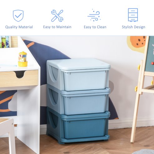 HOMCOM Kids Storage Units with 3 Drawers 3 Tier Chest Vertical Dresser Tower Toy Organiser for Nursery Playroom Kindergarten 