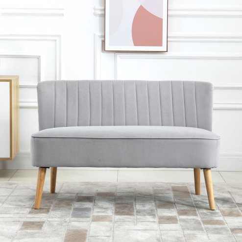 HOMCOM Modern Velvet Double Seat Sofa w/ Wood Frame Foam Padding High Back Soft Comfortable Compact Couch Home Office Stylish Plush Touch Grey