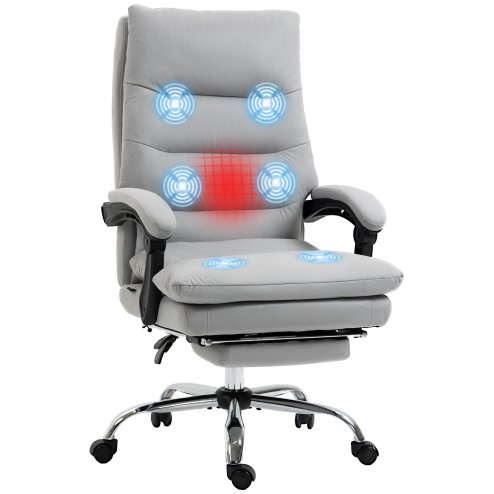 Vinsetto Office Chair with Footrest, Double Padding Ergonomic Desk Chair with 6-Point Vibration Massage and Back Heating, Microfibre Fabric with 135° Reclining Back, Grey