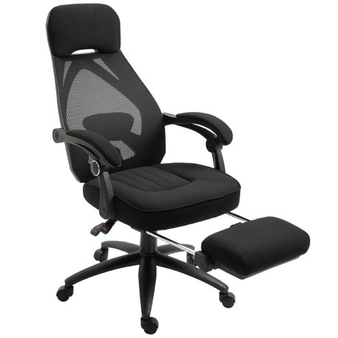 Vinsetto Office Chair with Footrest,High Back Swivel Desk Chair with Adjustable Height and Headrest for Home Office, Black