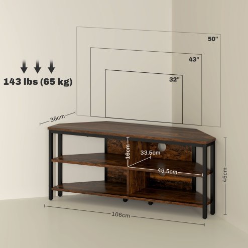 HOMCOM Corner TV Stand Cabinet, TV Unit for TVs up to 50