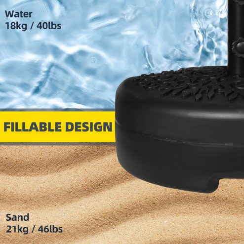 Outsunny Half Round Umbrella Base, Half Patio Parasol Stand Holder for Deck, Garden, 18 kg Capacity Water or 21 kg Capacity Sand, Fit 3.8 cm or 4.8 cm Pole, Black