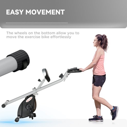 SPORTNOW Folding Exercise Bike, Quiet Stationary Bike with 8-Level Magnetic Resistance, Heart-Rate Sensor, Adjustable Seat and Wheels for Home Gym Workout, Black and Grey
