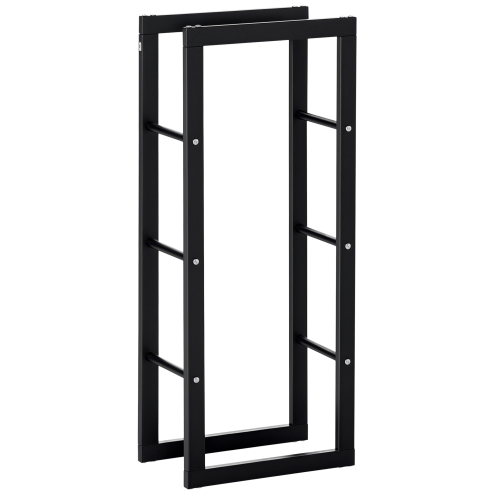 HOMCOM Metal Firewood Log Holder Tall Firewood Rack Indoor Outdoor Fireplace Wood Storage Shelf with Side Rails, Rust-Resistant, Black, 40W x 25D x 100H cm