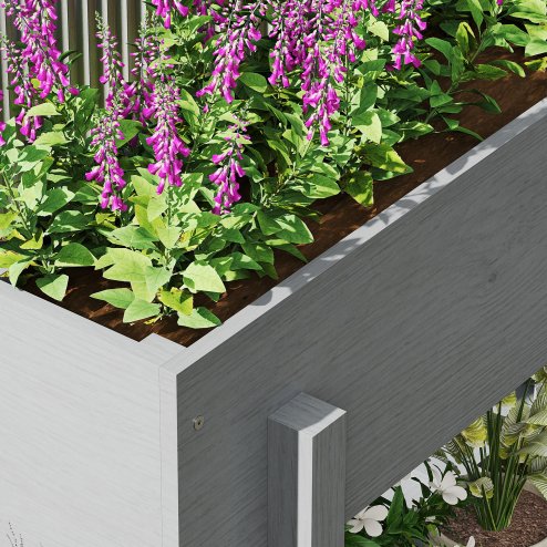 Outsunny Wooden Raised Garden Bed, Elevated Planter Box with Bed Liner, Drainage Holes and Storage Shelf, Raised Planter for Vegetables, Flowers, Herbs, 100 x 30 x 71 cm, Grey