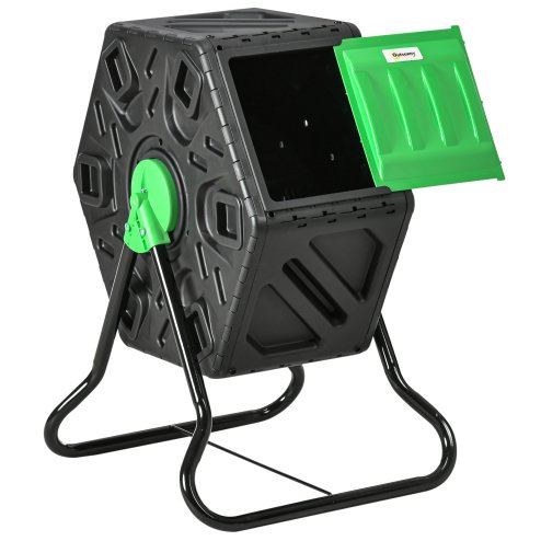 Outsunny 65L Compost Bin for Garden Rotating Compost Maker with Steel Legs and 48 Ventilation Openings