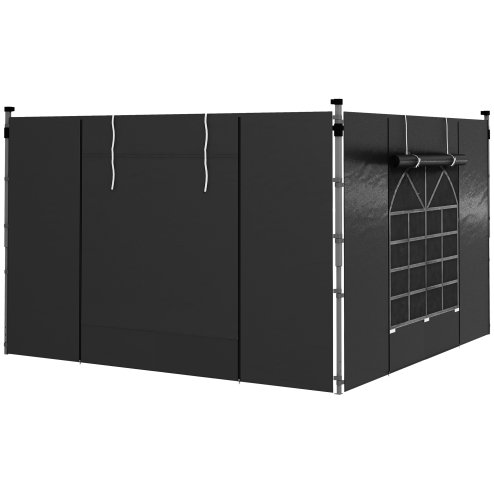 Outsunny Gazebo Side Panels with Windows and Doors, for 3x3(m) or 3x6m Pop Up Gazebo, 2 Pack Sides Replacement, Black