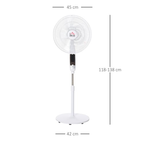 HOMCOM 16'' Pedestal Stand Fan, 3 Speed 3 Mode, 85 Degree Oscillation, LED Panel, 3M Remote Controller, Height Adjustable for Living Room, Bedroom, Garage, Office, Black and White