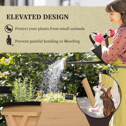 Outsunny Wooden Raised Garden Bed with Bed Liner, Elevated Planter Box with Legs, for Vegetables Flowers Herbs, Outdoor and Indoor Use