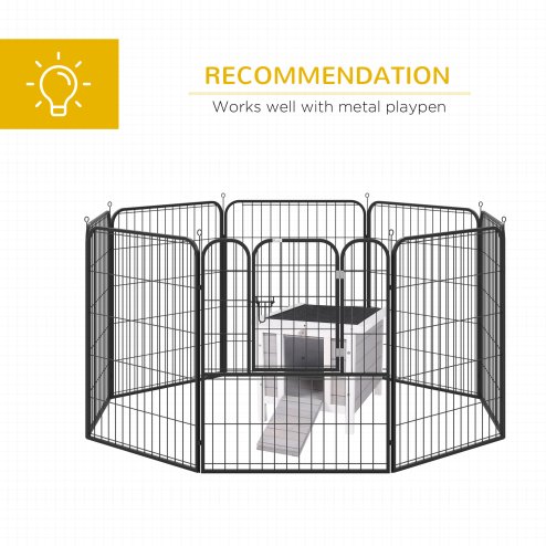 PawHut Wooden Rabbit Hutch Outdoor, Guinea Pig Hutch, Rabbit Hideaway, Cat House, Bunny Cage Small Animal House 51 x 42 x 43 cm, Grey