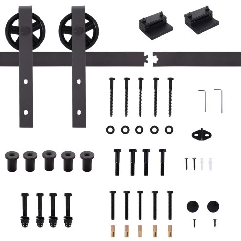 HOMCOM 183CM/6FT Modern Sliding Door Kit, Barn Door Closet Hardware Track Kit Track System Unit for Single Wooden Door 6FT/1830mm