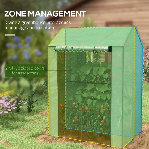Outsunny Mini Greenhouse, Tomato Greenhouse Green House for Garden with 2 Roll-up Doors, Vent Holes and Reinforced PE Cover, 100 x 80 x 150cm, Green