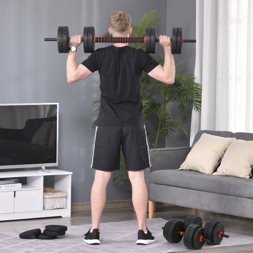 HOMCOM 25kg 2 IN 1 Adjustable Dumbbells Weight Set, Dumbbell Hand Weight Barbell for Body Fitness, Lifting Training for Home, Office, Gym, Black