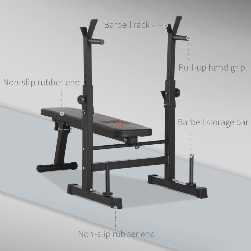 HOMCOM Adjustable Weight Bench, Foldable Bench Press with Barbell Rack, Dip Station, for Home Gym, Strength Training, Multi-Use Workout Bench, Black