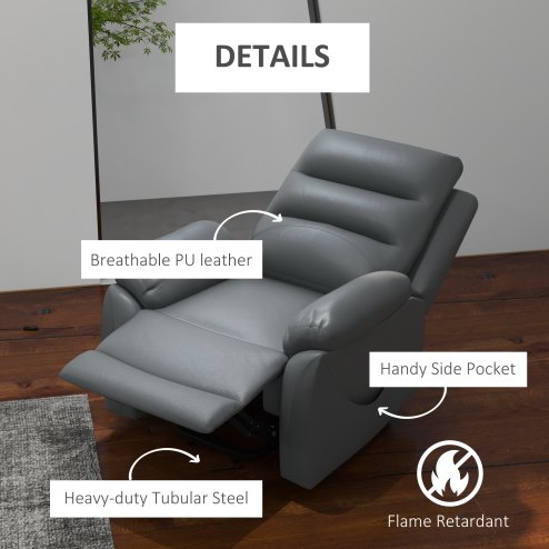 HOMCOM Electric Riser and Recliner for Elderly with 8 Vibration Massage, PU Leather Power Lift Recliner Chair for Living Room with Side Pockets, Footrest, Grey