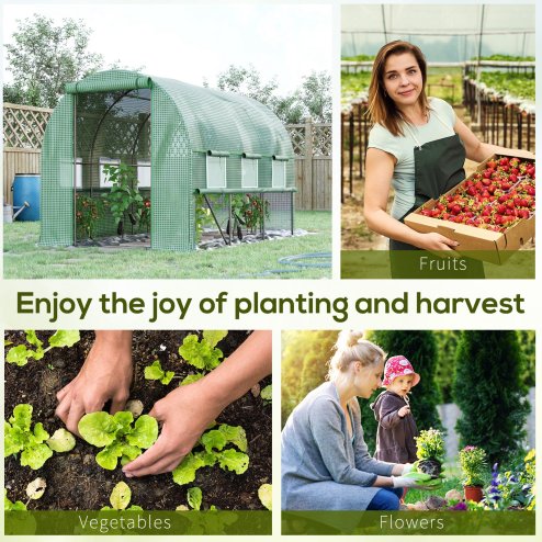 Outsunny 3 x 2 x 2m Polytunnel Greenhouse with Roll-up Sidewalls, Door and 6 Mesh Windows, Walk In Green House with UV-resistant PE Cover, Green