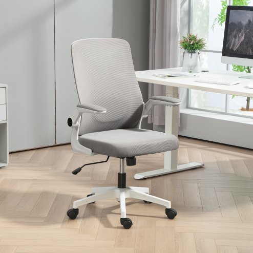 HOMCOM Executive Office Chair, Ergonomic Mesh High Back Desk Chair with Flip-up Armrest, Adjustable Lumbar Support, Grey