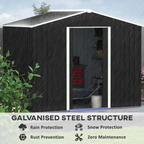 Outsunny 7.7 x 5.7ft Metal Garden Shed with Ventilation Slots and Sliding Doors, Galvanised Outdoor Tool Storage House, Grey