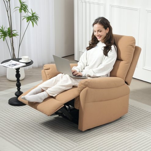 HOMCOM Recliner Armchair with Thick Padded Spring Cushion, Microfibre Manual Reclining Chair with Adjustable Leg Rest for Living Room, Bedroom, Light Brown