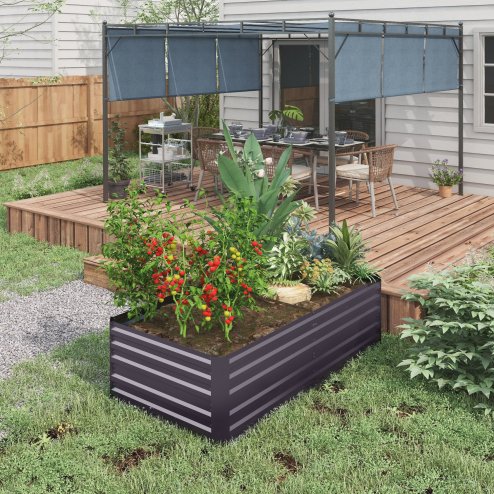 Outsunny Raised Beds for Garden, Galvanised Steel Outdoor Planters with Multi-reinforced Rods for Vegetables, Plants, Flowers and Herbs, 180 x 90 x 59 cm, Dark Grey