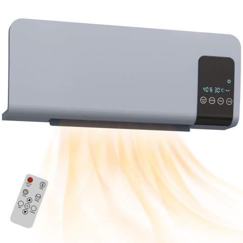 HOMCOM Electric Heater, 2000W Wall Mounted Ceramic Space Heater with Remote Control, 2 Modes, Timer, Oscillation, Overheat Protection for Home, Grey