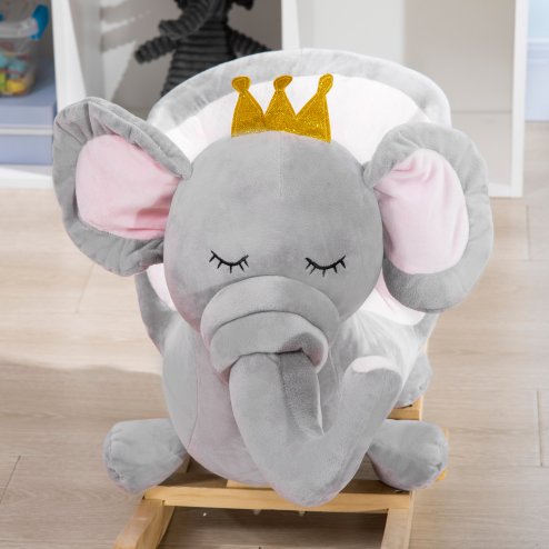 HOMCOM Baby Rocking Horse Plush Ride On Elephant Rocker with Sound Safety Belt Toddler Toy for 18 - 36 Months