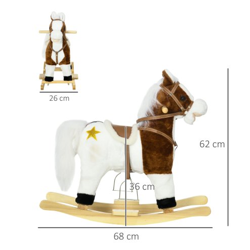 HOMCOM Rocking Horse with Music, Sound, Wagging Tail, Kids Ride On Horse with Saddle Gift for Ages 3-6 Years, Brown
