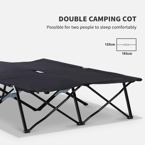 Outsunny Double Camping Bed Camping Cot Foldable Sunbed Outdoor Patio Sleeping Bed Super Light with Carry Bag (Black)
