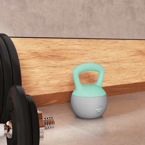 SPORTNOW Soft Kettlebell, 12kg Kettle Bell with Non-Slip Handle for Home Gym Weight Lifting and Strength Training, Grey and Green