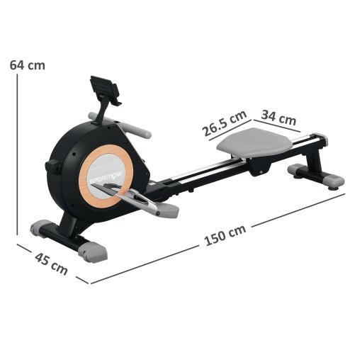 SPORTNOW Rowing Machine, 16-Level Magnetic Rower Machine with LCD Monitor and Phone Holder, Vertical Storage, for Home Gym Cardio Training, Black