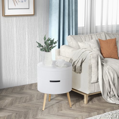 HOMCOM 3-Tier Coffee Table, Round End Table with 2 Hidden Compartments and Detachable Tray, Side Table with Storage for Living Room