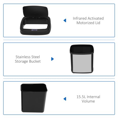 HOMCOM 20L LUXURY Automatic Sensor Dustbin Kitchen Waste Bin Rubbish Trashcan Auto Dustbin Stainless Steel with Bucket 33*25*42.5CM