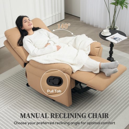 HOMCOM Recliner Armchair with Thick Padded Spring Cushion, Microfibre Manual Reclining Chair with Adjustable Leg Rest for Living Room, Bedroom, Light Brown