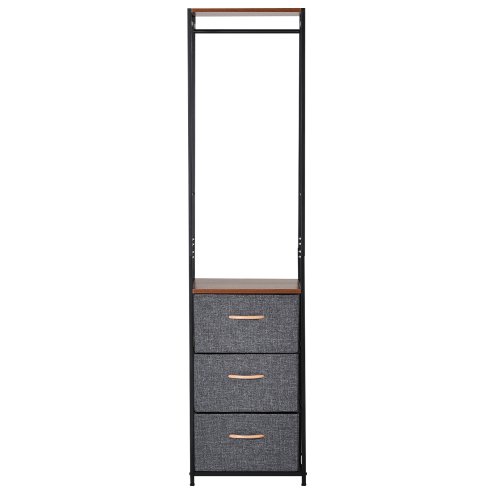 HOMCOM Coat Rack with 3 Drawers Storage Rack with Steel Frame for Bedroom Hallway Home Furniture Grey
