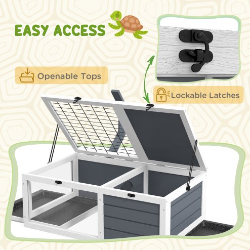 PawHut Tortoise House, Wooden Tortoise Table, Tortoise Enclosure with Wooden Lamp Holder, Openable Lids, Pull-Out Trays - Grey