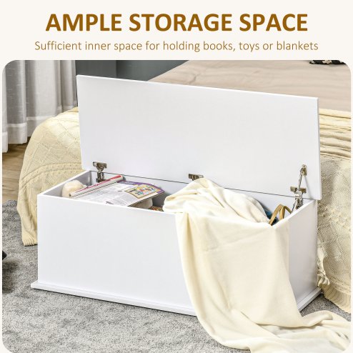 HOMCOM 113L Storage Chest, Storage Box with Flip-Top Lid and 2 Safety Hinges, Storage Trunk for Living Room, Entryway, 100 x 40 x 40 cm
