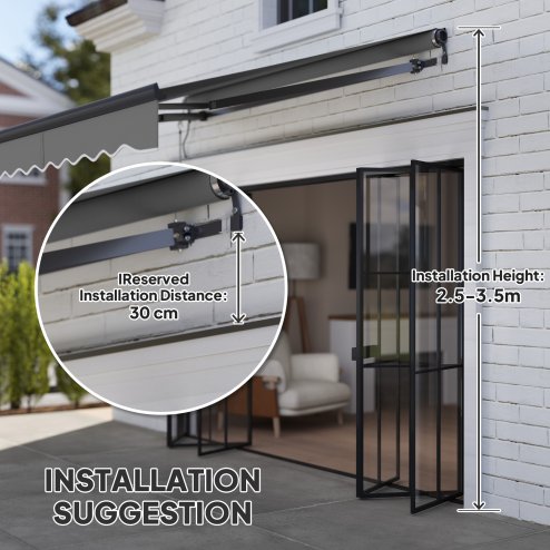 Outsunny 2.5 x 2m Electric Awning with Remote Controller, Aluminium Frame DIY Retractable Awning, UV30+ Sun Shade Canopy for Garden Patio Deck Door Window, Dark Grey